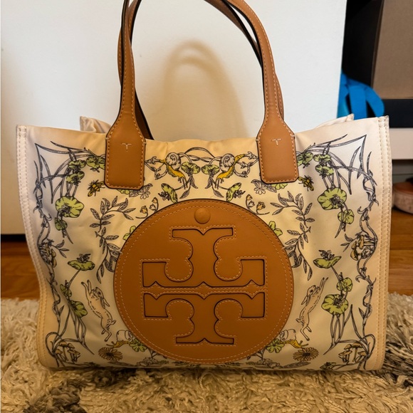 Tory Burch Ella Printed Tote Bag - Cream and Tan - Picture 2 of 9